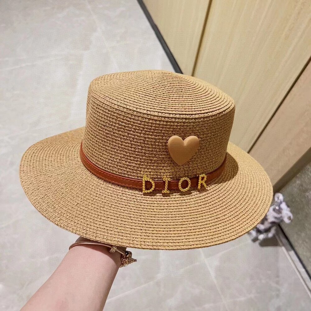 Dior Heart Logo Beige Straw Sun Hat - Picture 6 of 8